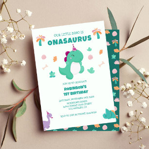 Convite Primeiro aniversario de pequeno dinossauro Onasaur