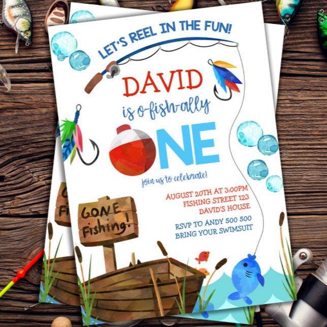 Convite Primeiro aniversario de pesca O-fish-ally (1st Birthday Ofishally ONE Fishing themed)