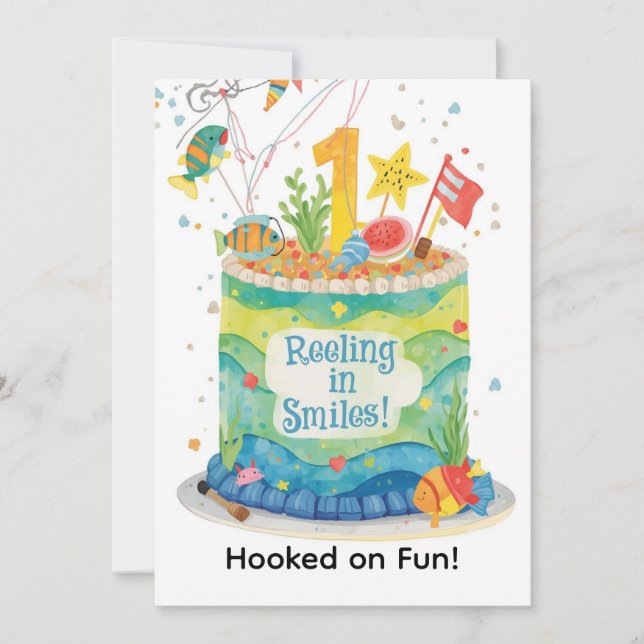 Convite Primeiro aniversario de Pesca - Pequenos Anéis (Frente)