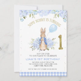 Convite Primeiro aniversario de Peter Rabbit Floral Azul C