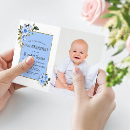 Convite Primeiro aniversario de Photo Boy Charming Blue Fl