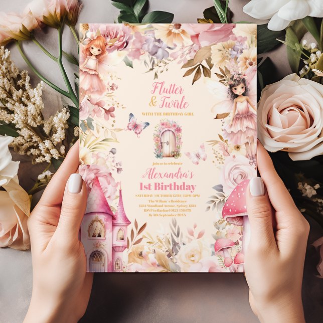 Convite Primeiro aniversario de Pixie de Jardim Floral de  (Criador carregado)