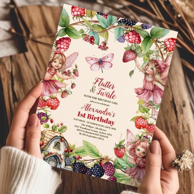 Convite Primeiro aniversario de Pixie do Jardim de Morango (Criador carregado)