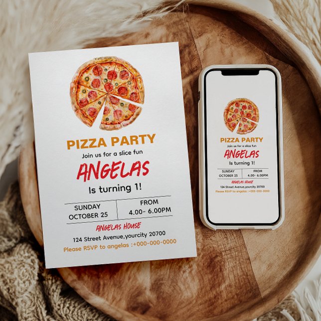 Convite Primeiro aniversario de Pizza Bebê com Fatia Moder (Criador carregado)