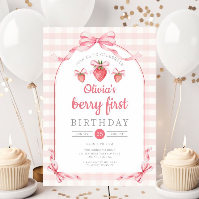 Convite Primeiro aniversario de primeira garota de Berry (Cute Berry First Girl 1st Birthday Invitation)