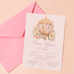 Convite Primeiro aniversario de princesa Dourada rosa Eleg