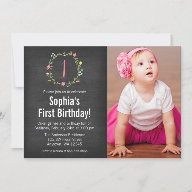 Convite primeiro aniversario De Rapariga De Fotografias De (Frente)