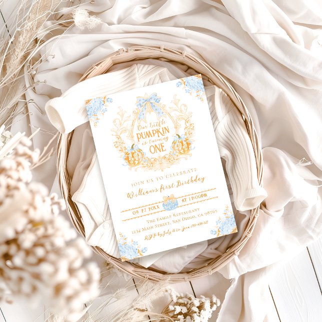 Convite Primeiro aniversario de Rapazes Elegante Pumpkin T (Criador carregado)