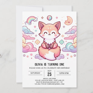 Convite Primeiro aniversario de Raposa Encantado Simples