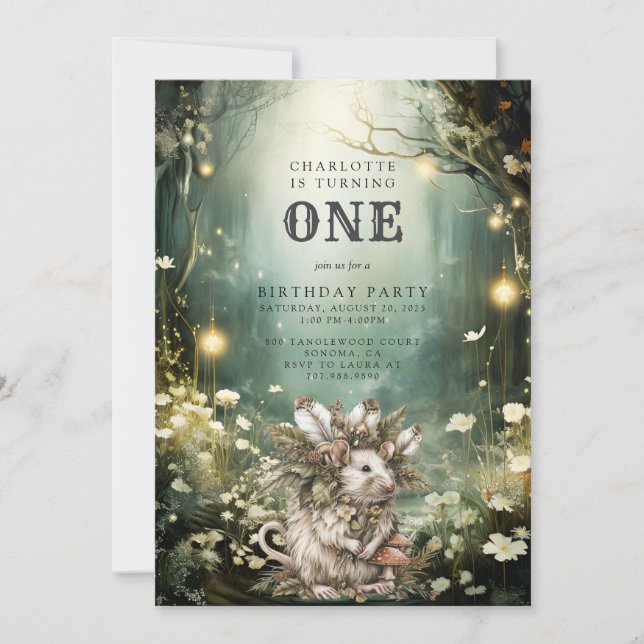 Convite Primeiro aniversario de Rato Florestal Encantado (Frente)