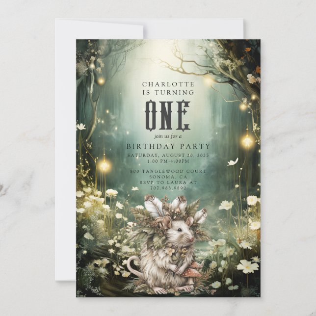 Convite Primeiro aniversario de Rato Florestal Selvagem Um (Frente)