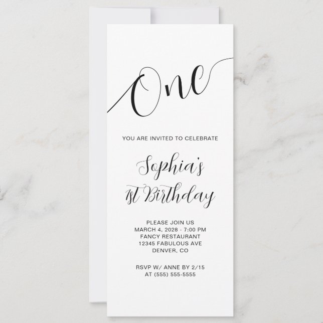 Convite Primeiro aniversario de Script Manuscrito Elegante (Frente)