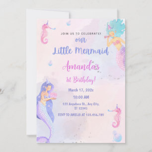Convite Primeiro aniversario de Sereia Adorável Chic