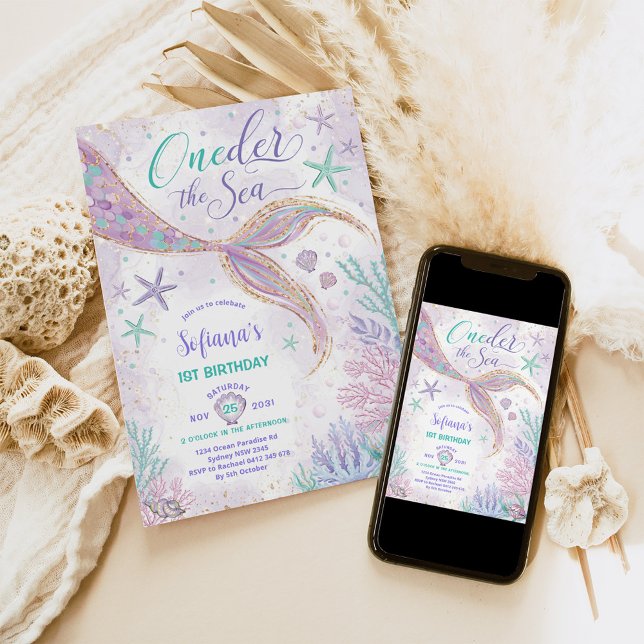 Convite Primeiro aniversario de Sereia Roxo Oneder do Part (Criador carregado)