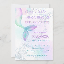 Convite Primeiro aniversario De Sereia Sob O Partido Da Se