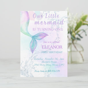 Convite Primeiro aniversario De Sereia Sob O Partido Da Se
