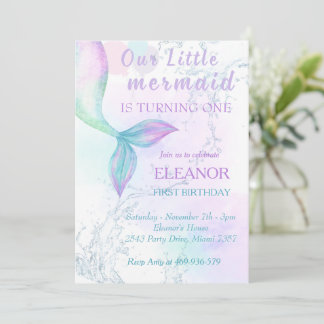 Convite Primeiro aniversario De Sereia Sob O Partido Da Se