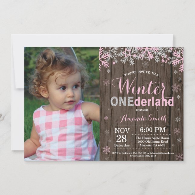 Convite Primeiro aniversario de Silver Rosa de Onederland (Frente)