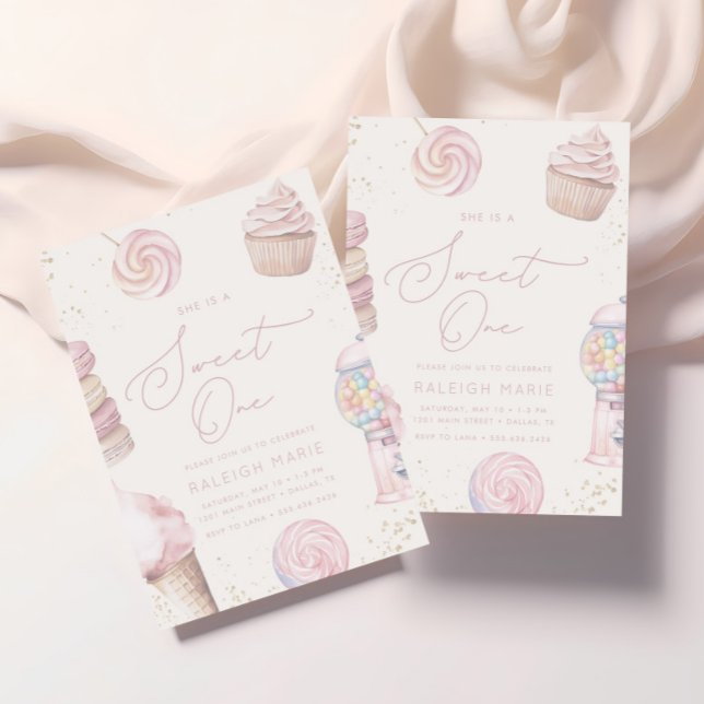 Convite Primeiro aniversario de Sorvete doce, cor-de-rosa, (Criador carregado)