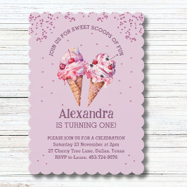 Convite Primeiro aniversario de Sorvete Lilac Pink Sprinkl