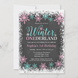 Convite Primeiro aniversario de Teal Chalkboard Winter ONE