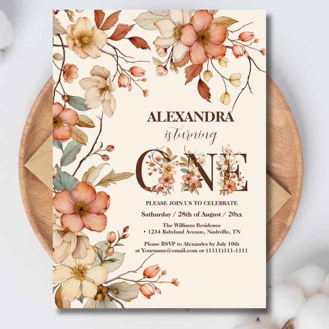 Convite Primeiro aniversario de Tema de Flor Selvagem (Criador carregado)