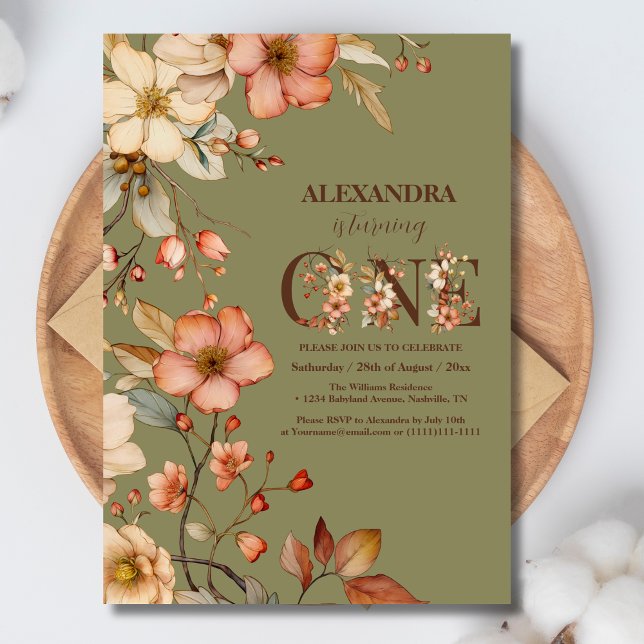 Convite Primeiro aniversario de Tema de Flor Selvagem (Criador carregado)