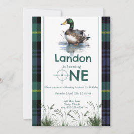 Convite Primeiro aniversario de Tema Duck xadrez verde de