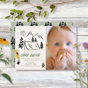 Convite Primeiro aniversario de Tent Boy desenhado à mão