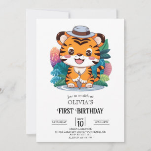 Convite Primeiro aniversario de Tigre Colorível Digital