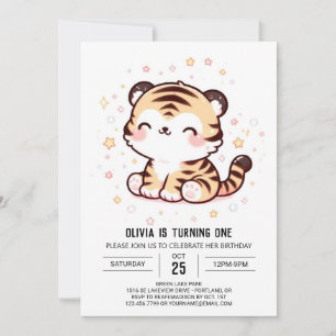 Convite Primeiro aniversario de Tigre Encantado Bonito