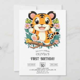 Convite Primeiro aniversario de Tigre Engraçado Digital