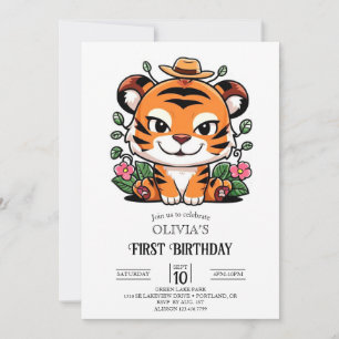 Convite Primeiro aniversario de Tigre Magia Legal Digital