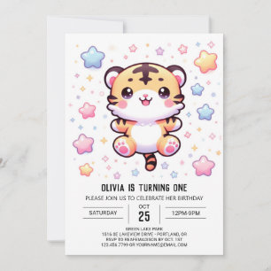 Convite Primeiro aniversario de Tigre Moderno Cute