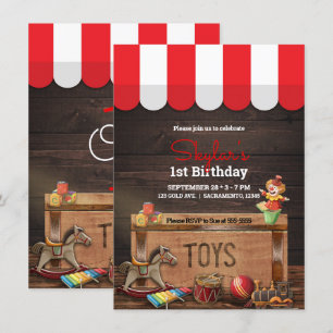 Convite Primeiro aniversario de Toybox de Madeira de Vinta