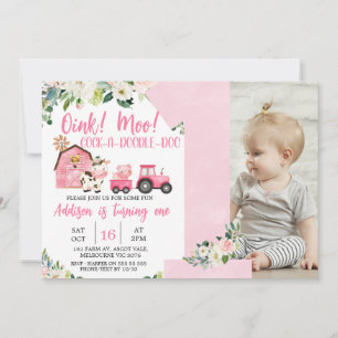 Convite Primeiro aniversario de Trator de Barras Florais R