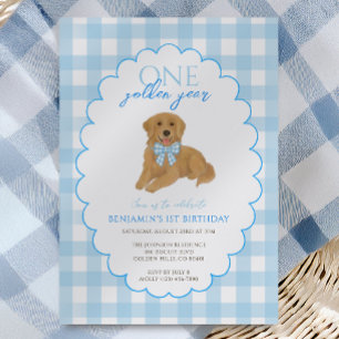 Convite Primeiro aniversario de um ano de Gingham azul