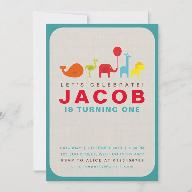 Convite Primeiro aniversário de um brinquedo colorido (Frente)