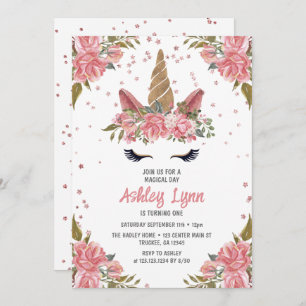 Convite Primeiro aniversario de Unicórnio Magical Moderno