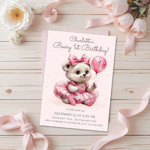 Convite Primeiro aniversario de Urso de Coquette Ballerina
