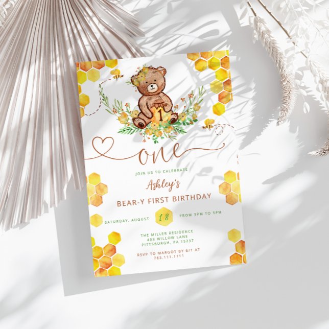 Convite Primeiro aniversario de Urso de Mel (Criador carregado)