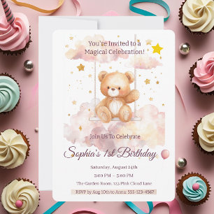 Convite Primeiro aniversario de Urso de Teddy Adorável - P