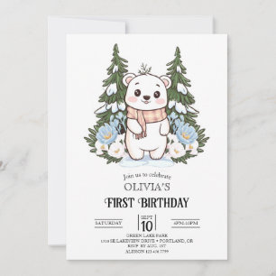 Convite Primeiro aniversario de Urso Polar Bonito de inver