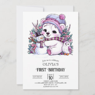 Convite Primeiro aniversario de Urso Polar Bonito para Nev