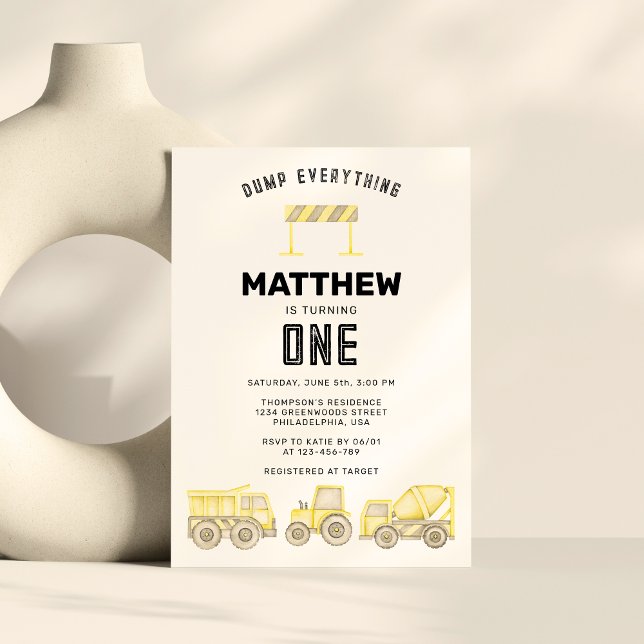 Convite Primeiro Aniversário de Veículos Simples de Constr (Criador carregado)