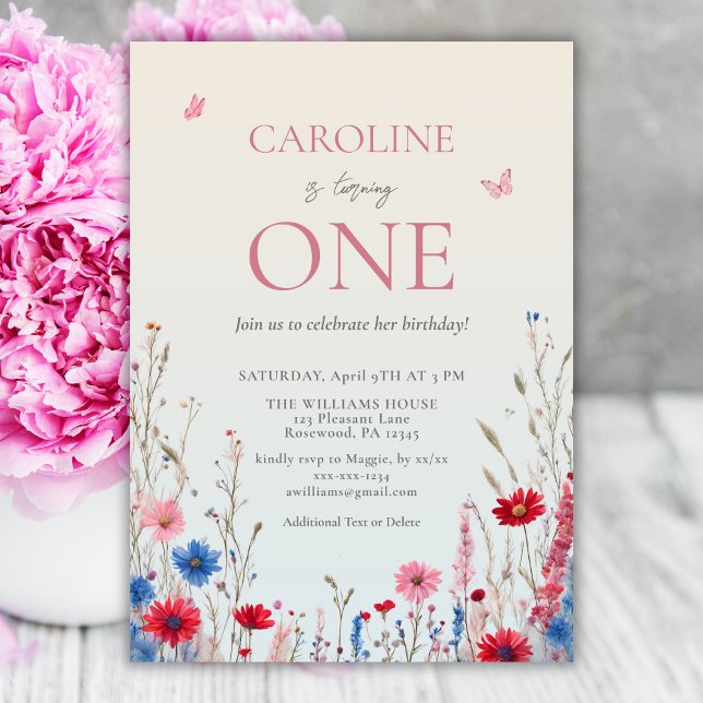 Convite Primeiro aniversario de Wildflower Girl Elegante (Criador carregado)