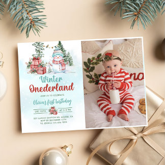 Convite Primeiro aniversario de Winter Snowman Winter Oned