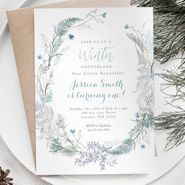 Convite Primeiro aniversario de Wreath Winter Onederland (Criador carregado)