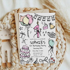 Convite Primeiro aniversario Desenhado À Mão Convidado, An