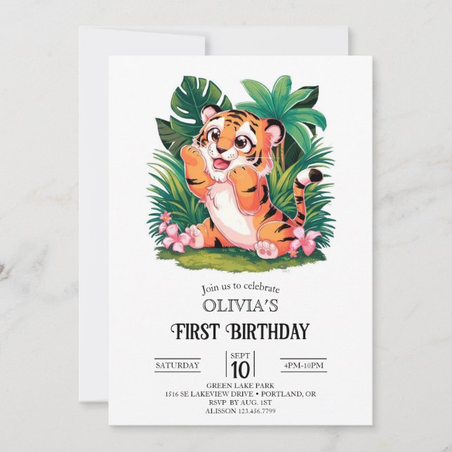 Convite Primeiro aniversario digital Tiger mágico (Frente)